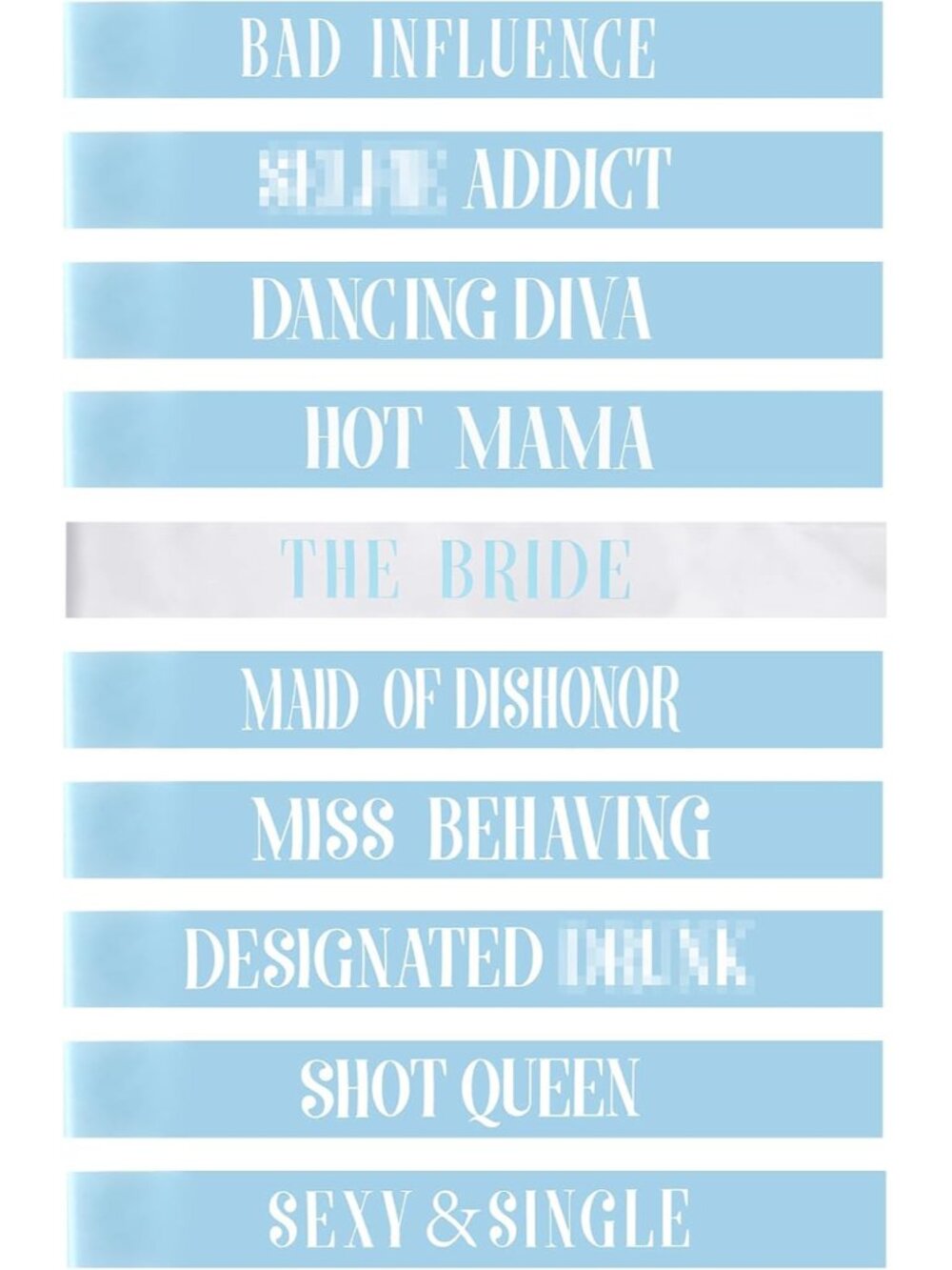 10 Pack Bride Bridesmaid Sash Bachelorette Sash,Blue, White